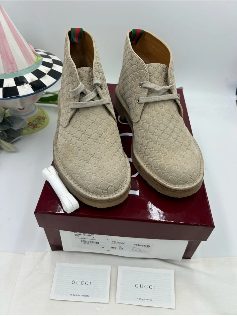 Men’s Gucci GG monogram desert boots oatmeal size 9 fits 10 US made Italy